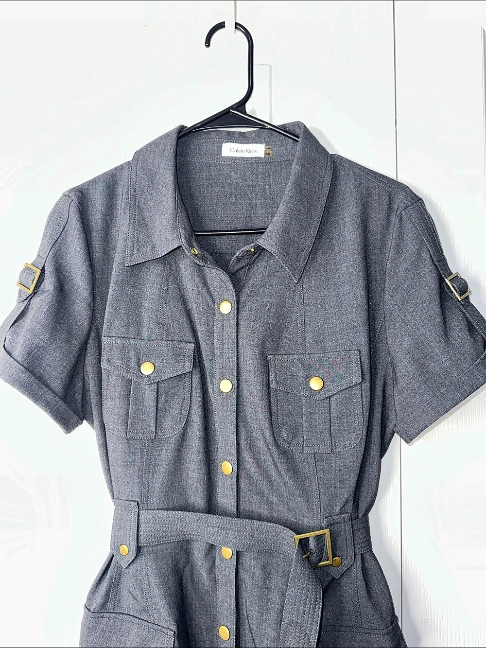 Calvin Klein Belted Shirt Dress in Gray Size 14 Like New
